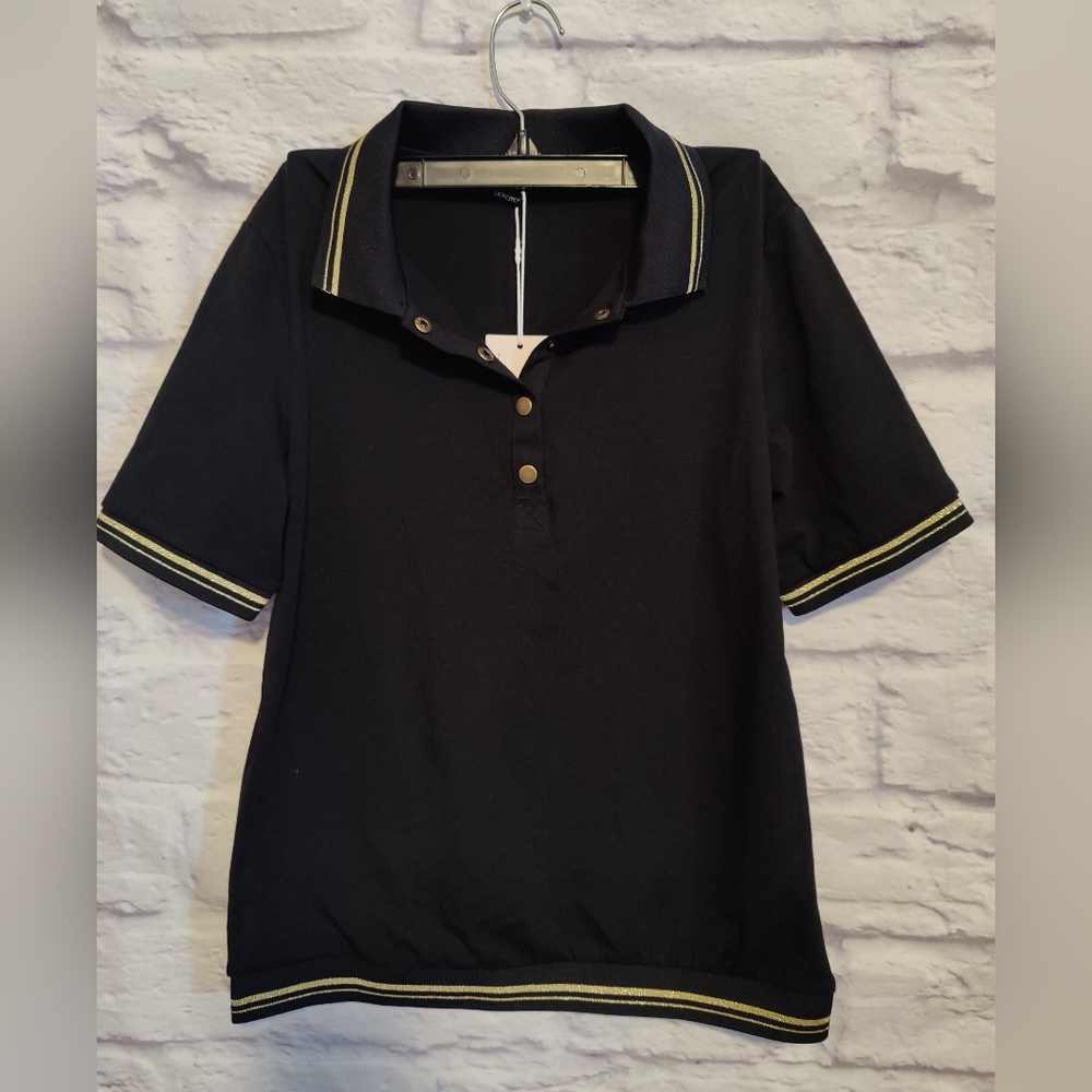 Dokotoo Womens Polo Shirts Glimmer Stripe Collared Short Sleeve Classic Polos
